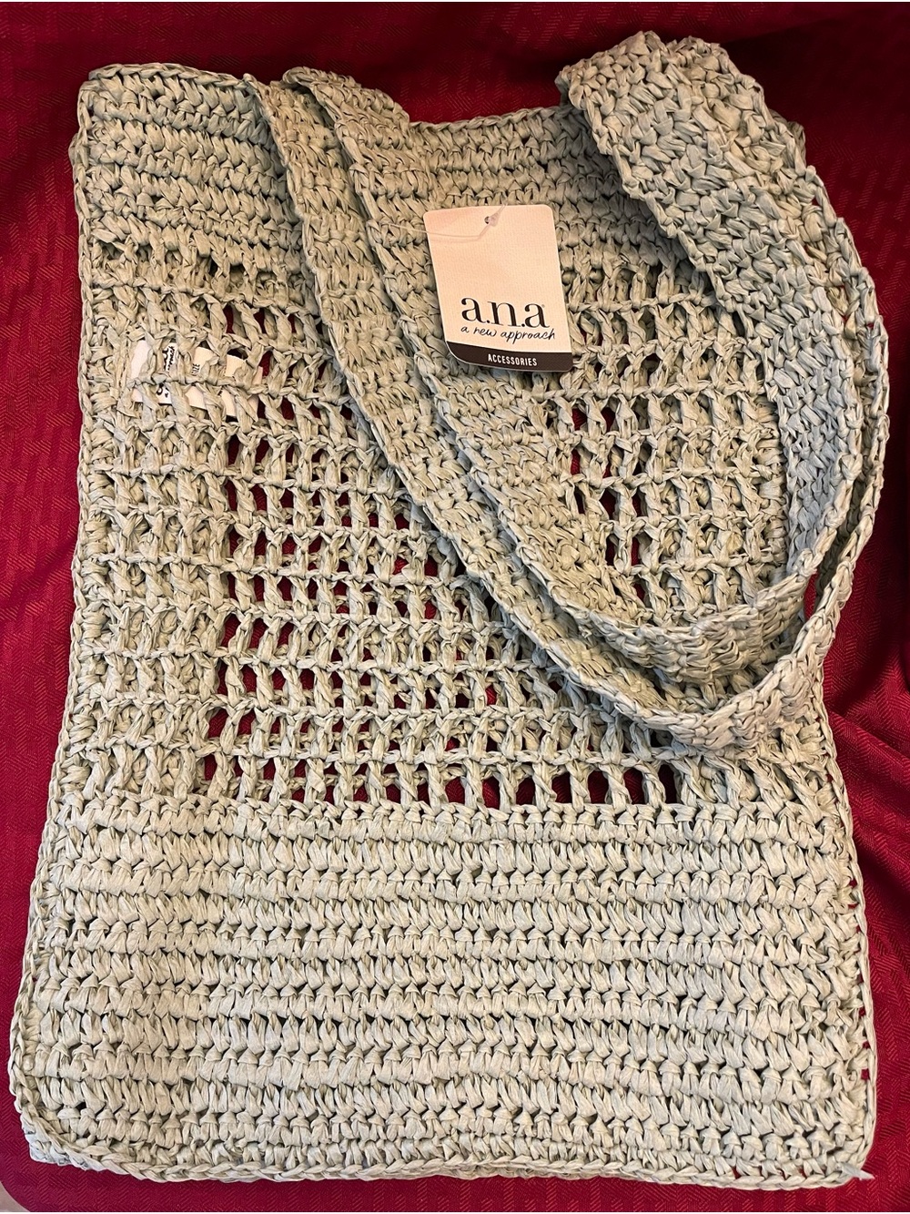 a.n.a Beige Crochet Open-Weave Tote